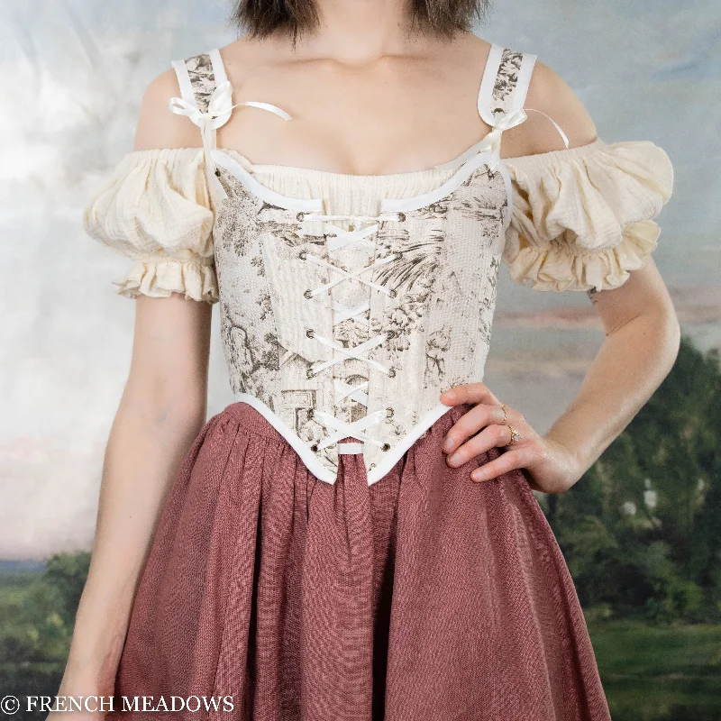 low - cut women bustiers and corsetsHandmade Ivory and Brown Toile Renaissance Bodice