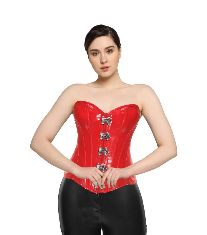 zip front women bustiers and corsets designRed PVC Authentic Overbust Corset - Wholesale