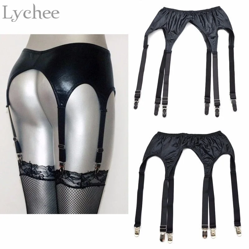 easy - to - put - on women gartersWomen Knee Leg Garter Belt Black PVC Leather Leg Ring Suspender Intimates