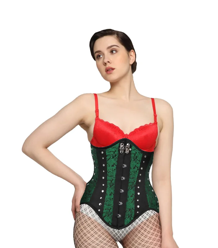 plus size women bustiers and corsetsGreen Brocade Black Satin Waist Reducing  Underbust Corset