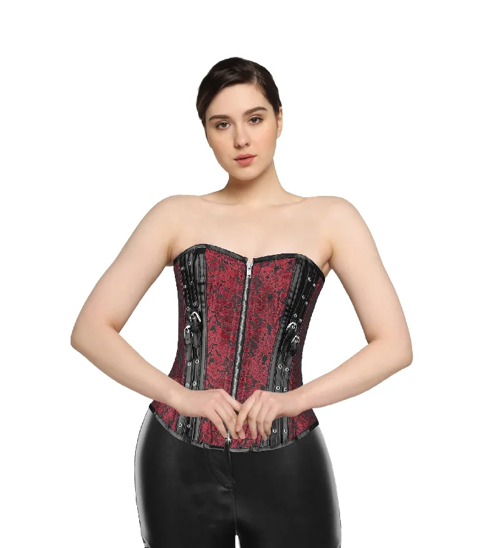 post - pregnancy women bustiers and corsetsRed Brocade Rust & Rivets  Overbust Authentic Corset