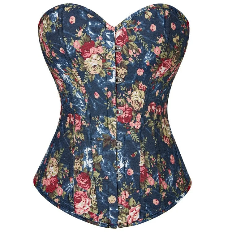 machine made women bustiers and corsetsWomen's Gothic Floral Printed Overbust Corset