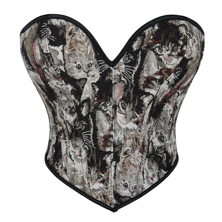 petite women bustiers and corsetsWomen's Gothic Cat Embroidered Lace-up Overbust Corset