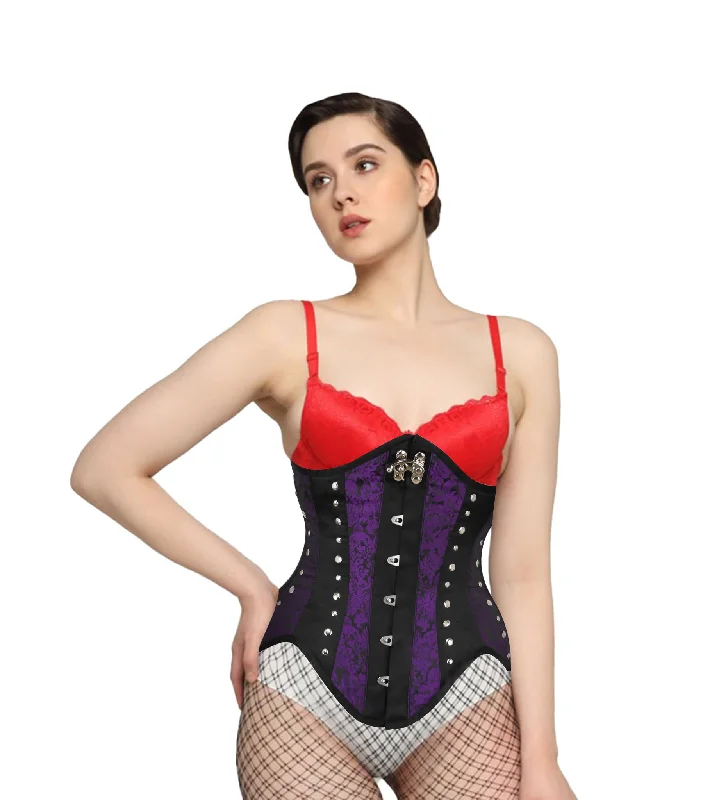 high - waisted women bustiers and corsetsPurple Brocade Black Satin Waist Reducing  Underbust Corset