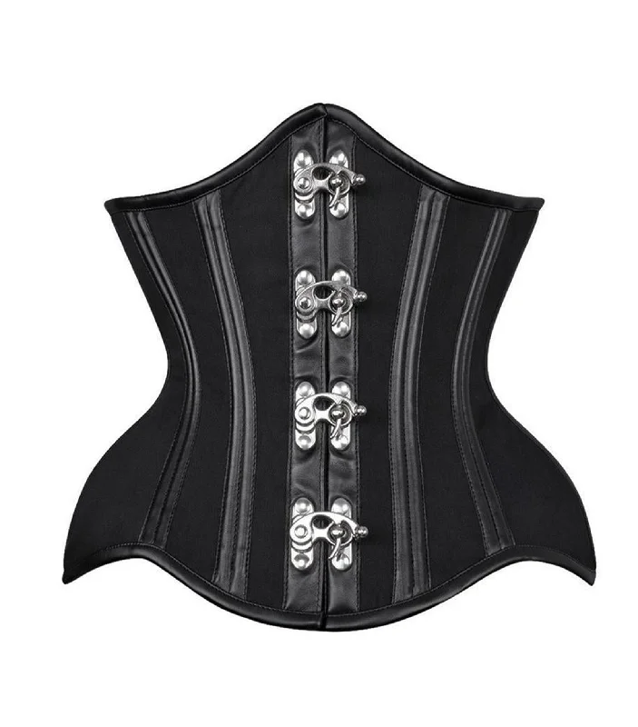 cheap women bustiers and corsets onlineBlack Cotton& Faux Leather Authentic Steel Boned Underbust  Waist Training Corset