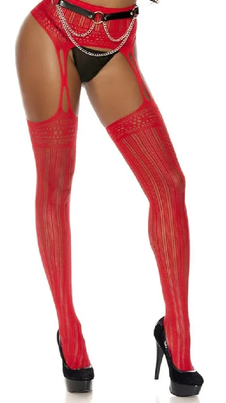 sheer panties for women with a seductive lookRed Vertical Striped Crochet Pantyhose