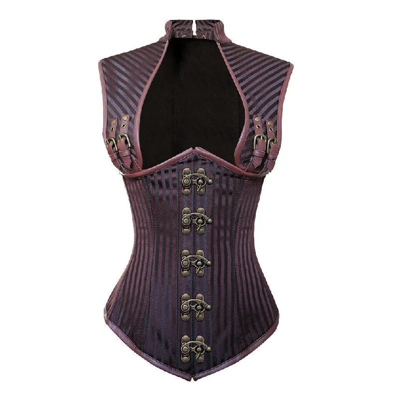 minimalist women bustiers and corsetsBrown Strip Brocade & Brown Faux Leather Steampunk Underbust Corset