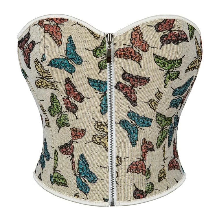 burlesque women bustiers and corsetsWomen's Gothic Butterfly Printed Front Zip Overbust Corset