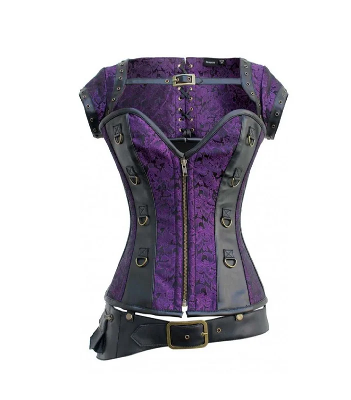 cheap women bustiers and corsets onlinePurple Brocade & Black Faux Leather Gothic Overbust Corset