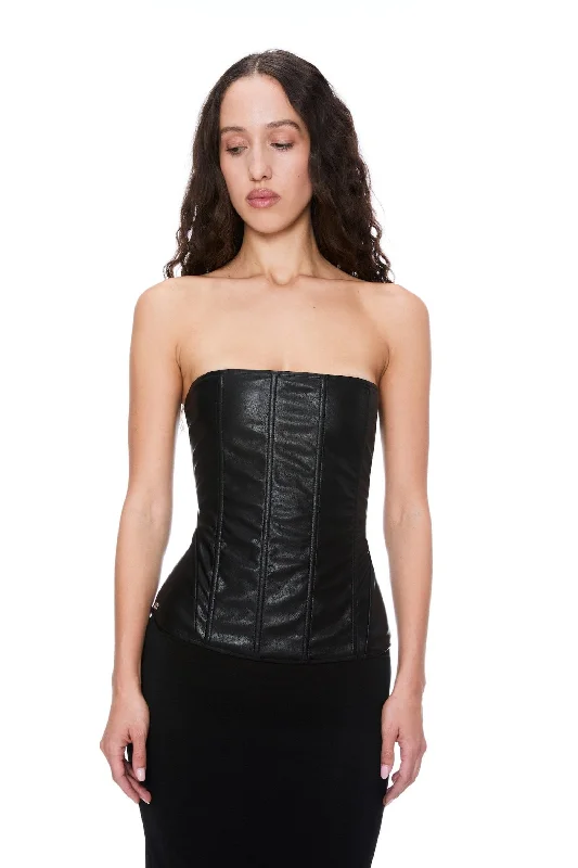 luxury women bustiers and corsets brandsLIBRA CORSET - BLACK VEGAN LEATHER