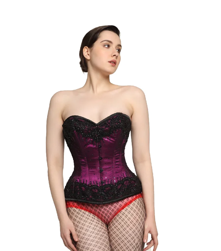 breathable women bustiers and corsets materialsBlack / Magenta Embroidery Overbust corset