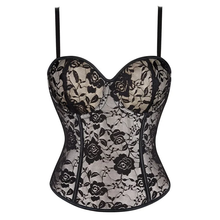 high - waisted women bustiers and corsetsWomen's Gothic Flower Printed Suspender Overbust Corset