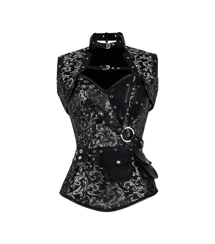 Gothic women bustiers and corsets aestheticSilver Brocade Overbust Corset