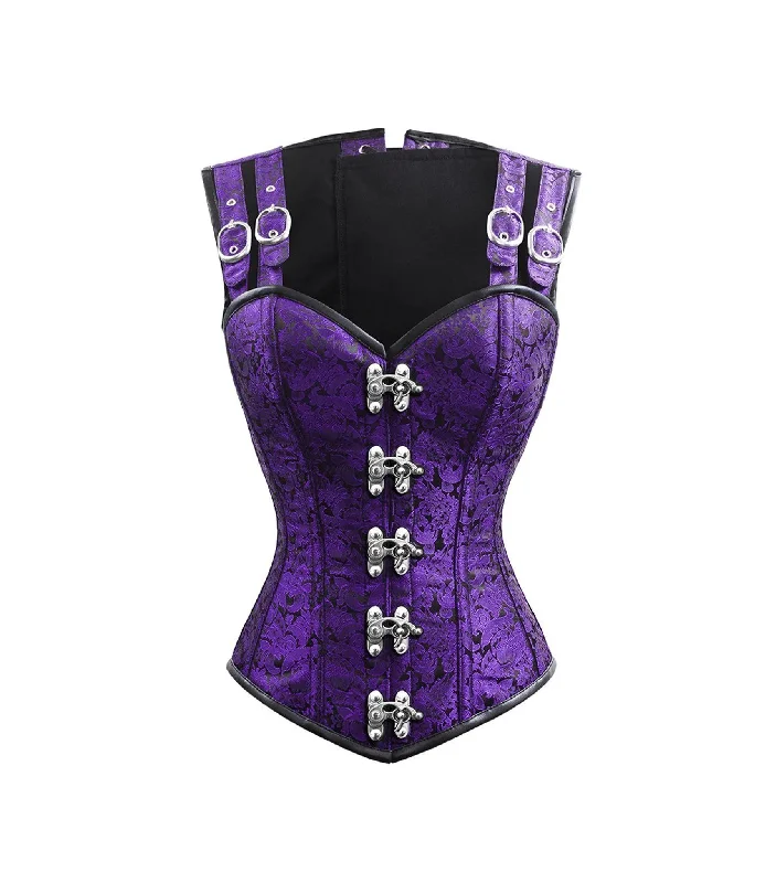 short women bustiers and corsetsPurple Brocade Waist Reducing  High Collar Corset