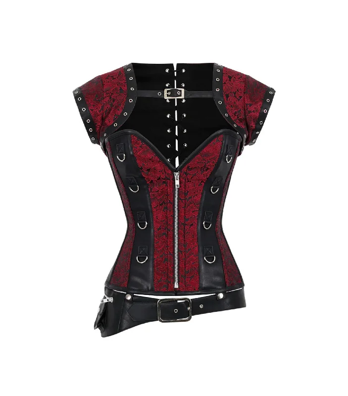 statement women bustiers and corsetsRed Brocade & Black Faux Leather Gothic Overbust Corset