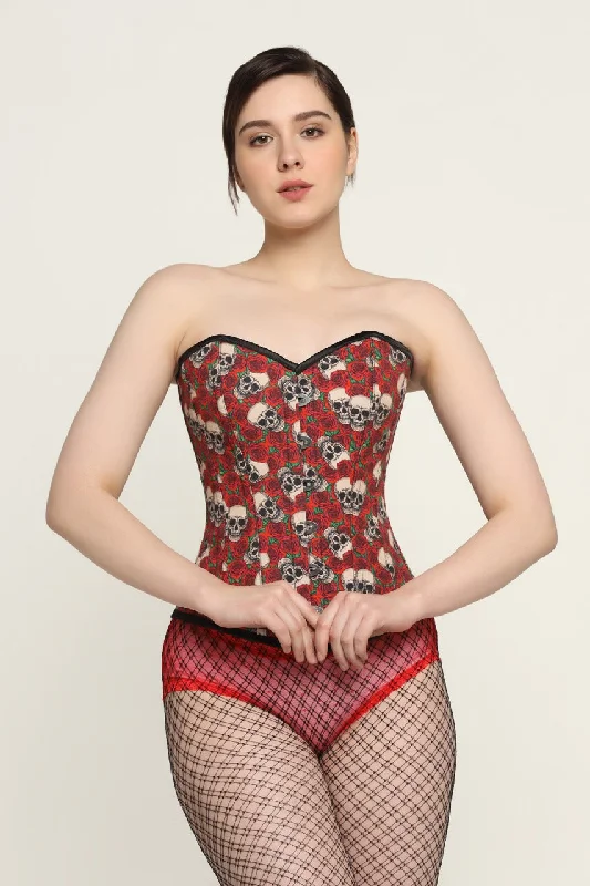 Edwardian inspired women bustiers and corsetsSkull Rose printed waist reducing  overbust Corsets