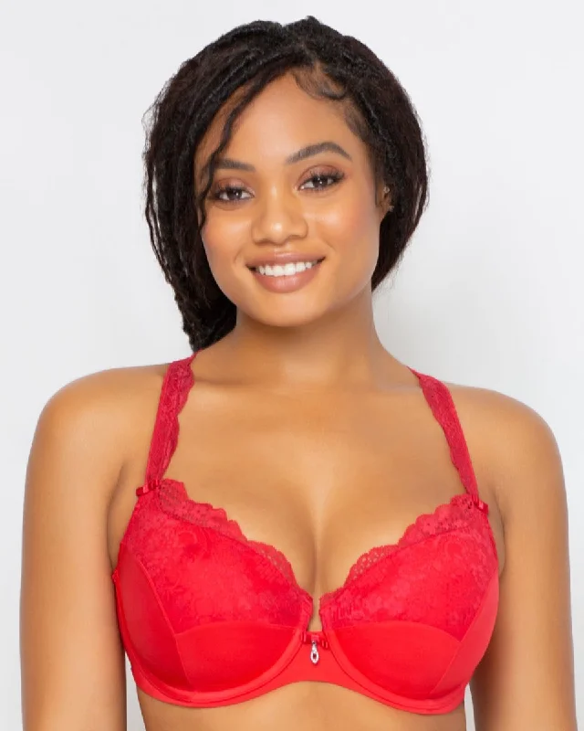 sexy lace push up bras for special occasionsTulip Lace Push Up Bra Diva Red- 1017