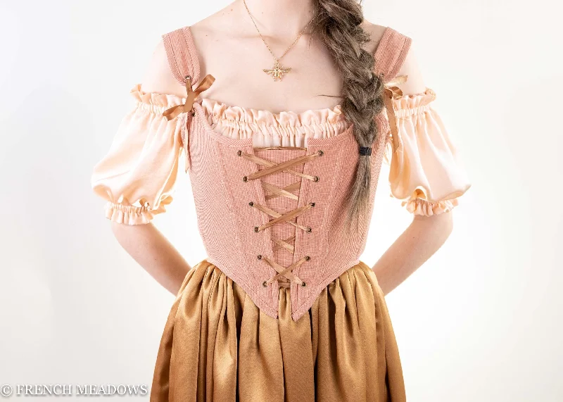 Gothic women bustiers and corsets aestheticHandmade Rose Gold & Swiss Dot Renaissance Bodice