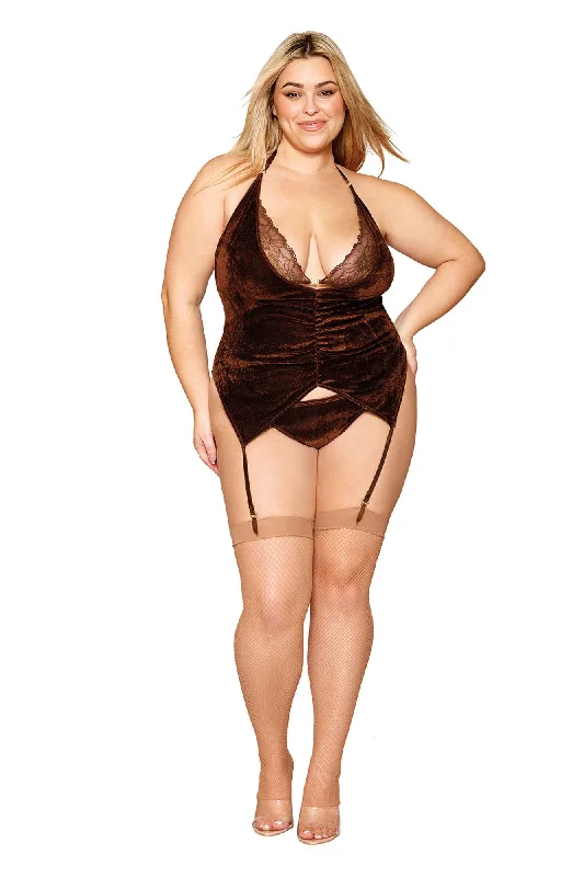 plus size women garters optionsShirt Garter Slip and G-String - Queen Size -  Espresso