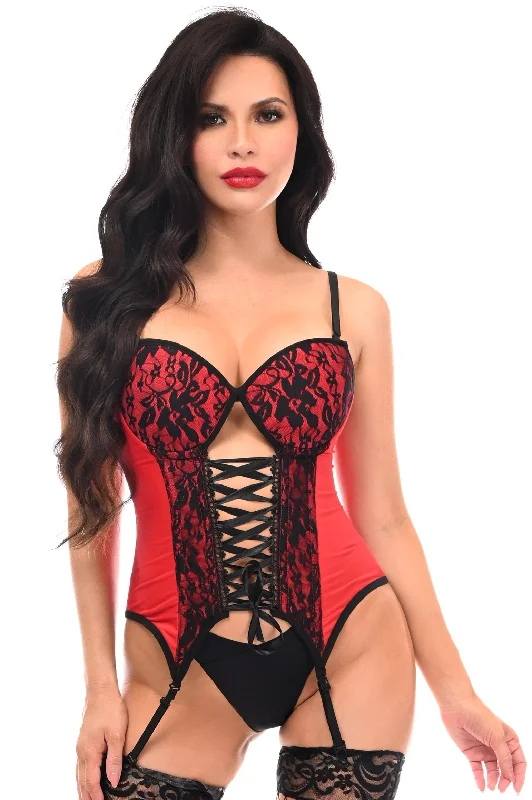 leather women bustiers and corsetsLavish Red/Black Lycra & Lace Hook & Eye Lace-Up Bustier Corset w/Garters