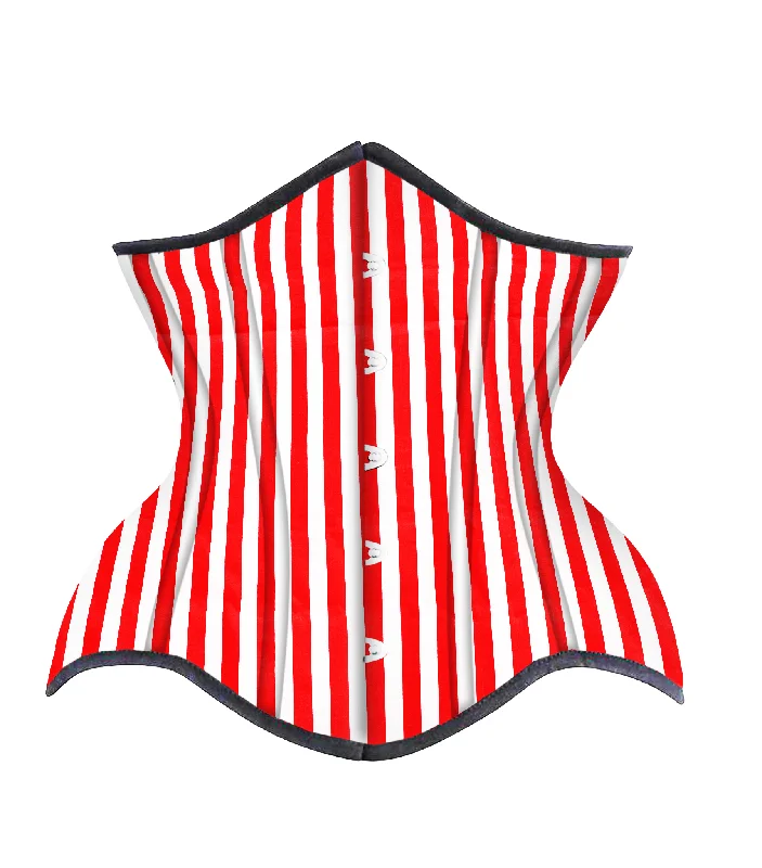 vintage women bustiers and corsets replicasRed White Strip Cotton Authentic Steel Boned Underbust  Corset