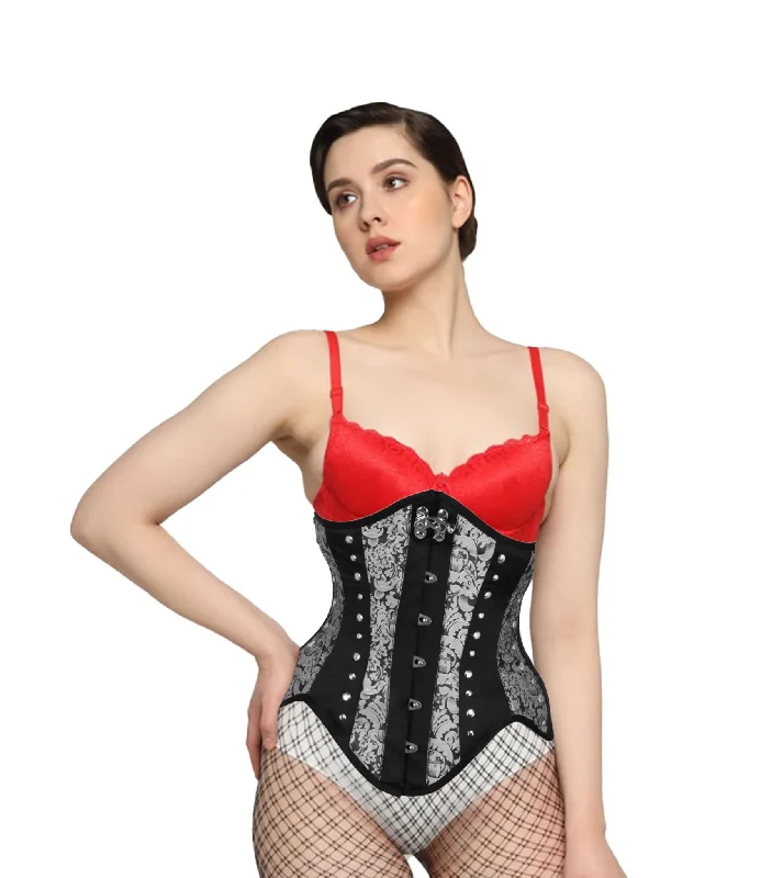 longline women bustiers and corsetsSilver Brocade Black Satin Waist Reducing  Underbust Corset