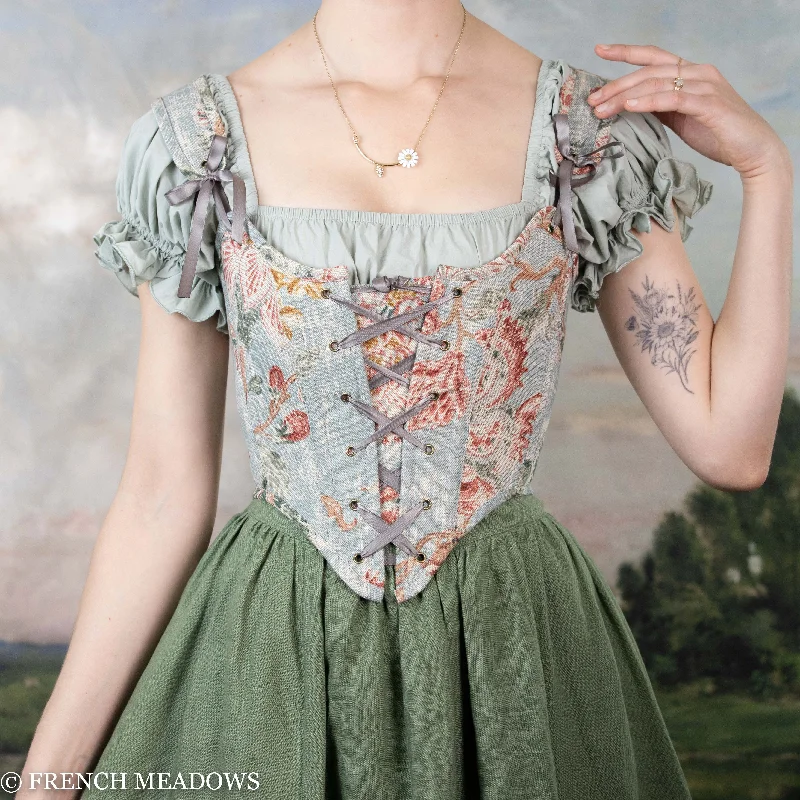 overbust women bustiers and corsetsHandmade Parisian Blue Floral Renaissance Bodice