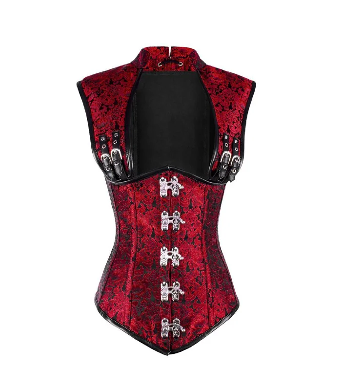 leather women bustiers and corsetsRed Brocade & Black Faux Leather Gothic Underbust Corset