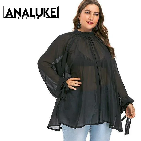 women sexy dresses with long sleeves for winterBlack Loose Chiffon Blouse