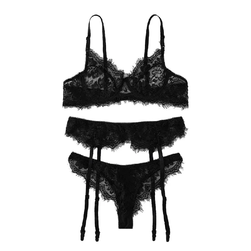 teddy women sexy lingerie for allure2019 Sexy Lace Bra Panty Garter Belt Set Women Black Transparent Lingerie Seamless Intimates Underwear Bralette Briefs Plus Size