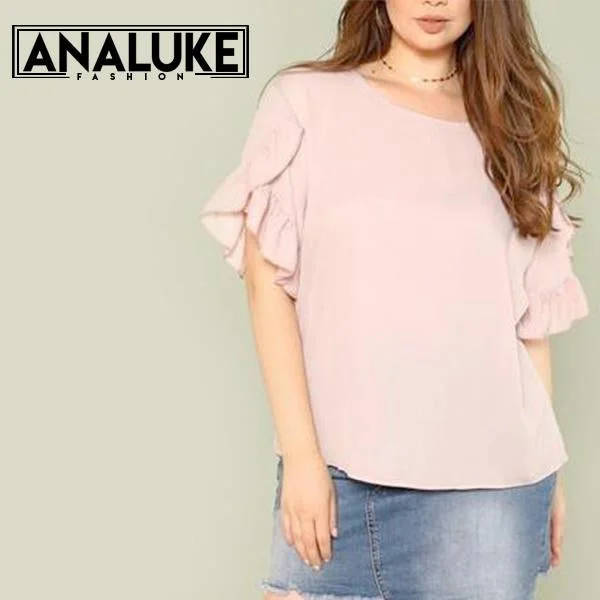 women sexy dresses made of stretchy fabricPlus Size Casual Pink Blouse