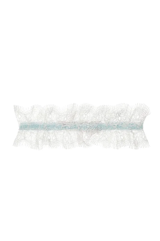 Ivory lace with blue trim