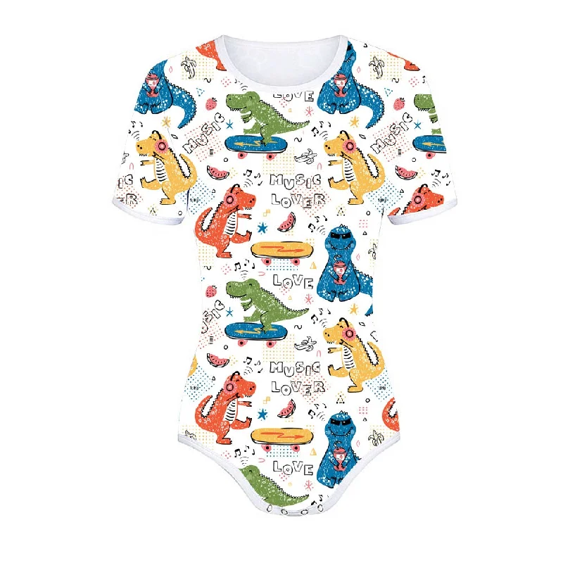 Cut - Out Bodysuits for a Trendy and Fashion - Forward StyleMusic Lover Dino Onesie