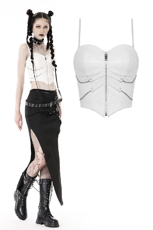 lace detailed women bustiers and corsetsPunk white rib-chain zipper corset CW041