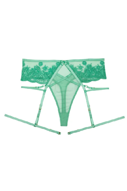 leather women garters edgeSarina Embroidery High Waist Suspender Brief - Green