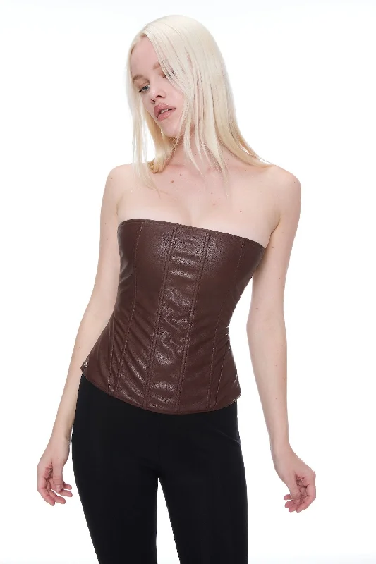 zip front women bustiers and corsets designLIBRA CORSET - BROWN VEGAN LEATHER