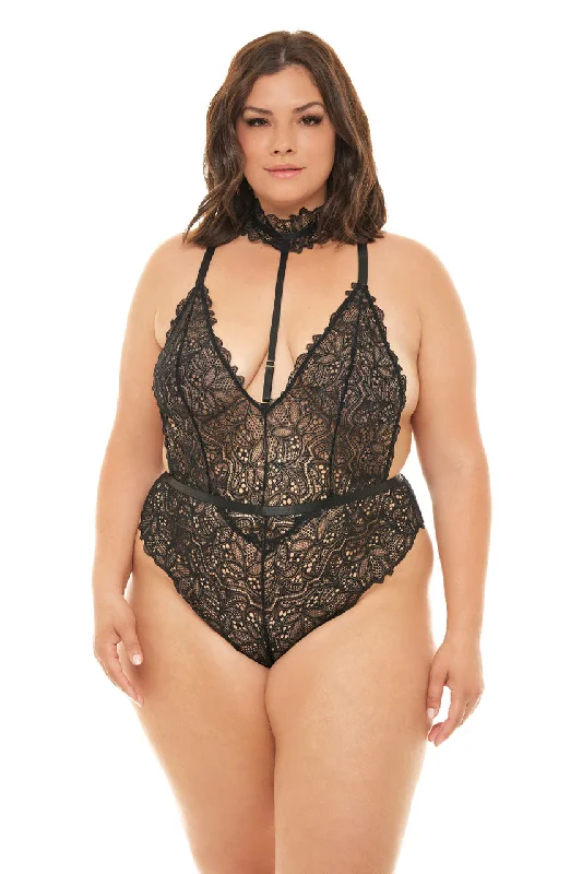 Sleeveless Bodysuits for a Cool and Casual Summer Look.Sweet Darling Lace Teddy with Collar in Black