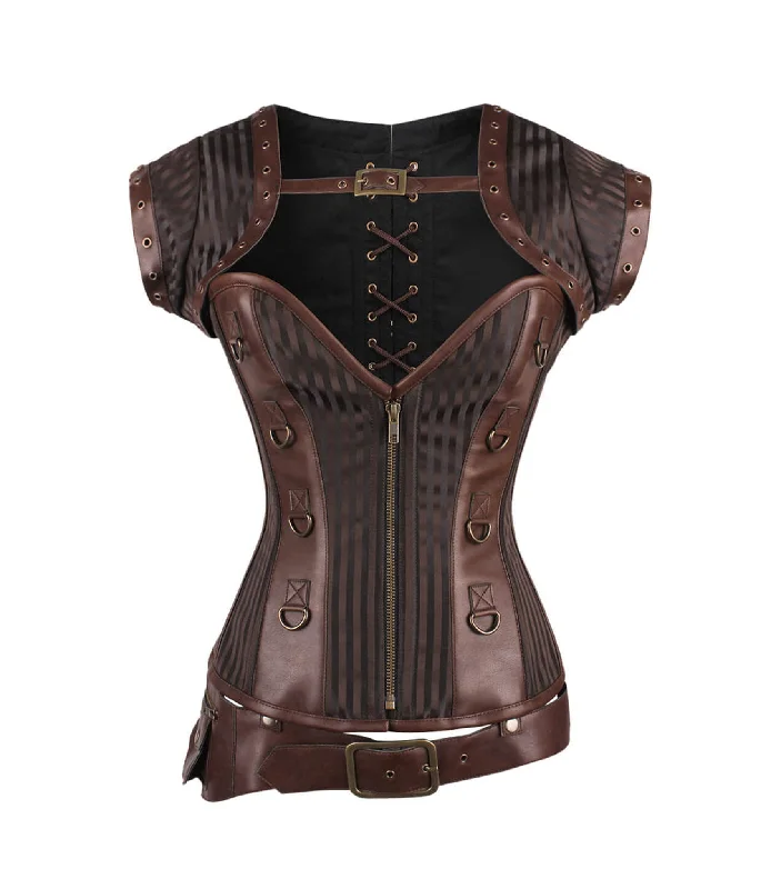 handcrafted women bustiers and corsetsBrown Strip Brocade with Steampunk Bolero Jackets