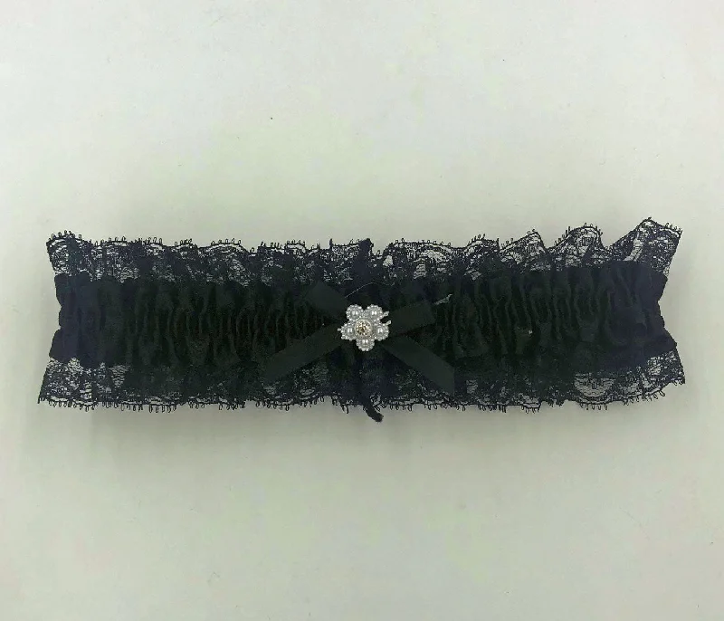 lace trimmed women gartersSatin Leg Garter - One Size - Black With Black  Lace