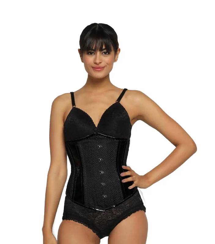 Victorian style women bustiers and corsetsBlack Mesh Paneled PVC Underbust Corset