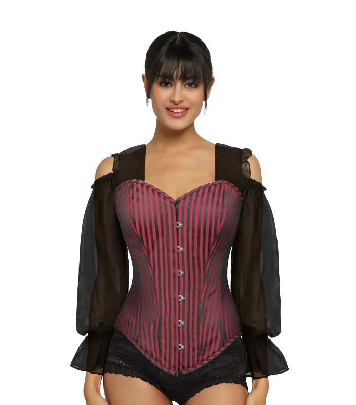 leather women bustiers and corsetsBlack Red Strip Brocade Overbust Corset