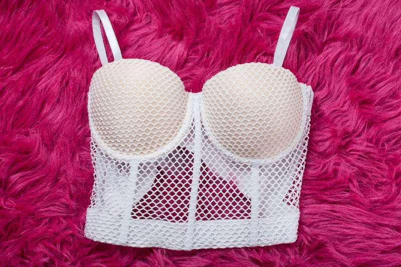 low - cut women bustiers and corsetsSexy White Fishnet Bustier