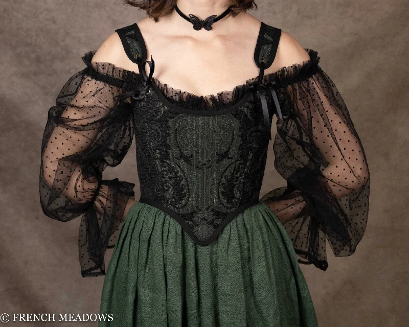 machine made women bustiers and corsetsHandmade Black and Green Brocade Stays