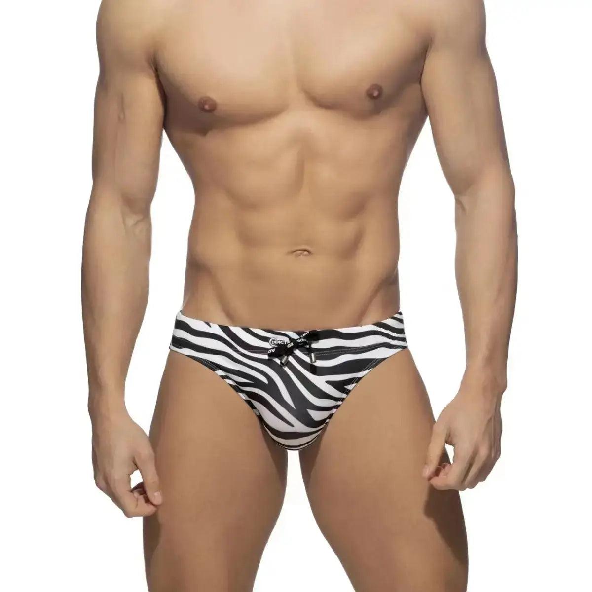 seamless silk - lined women briefs for a smooth and soft feelDomiGe Men's Zebra Low-Rise Swim Briefs Drawstring Beachwear