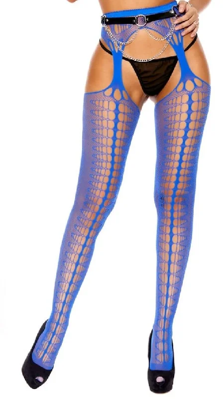 thermal panties for women in cold weatherChic Blue Crochet Suspender Pantyhose