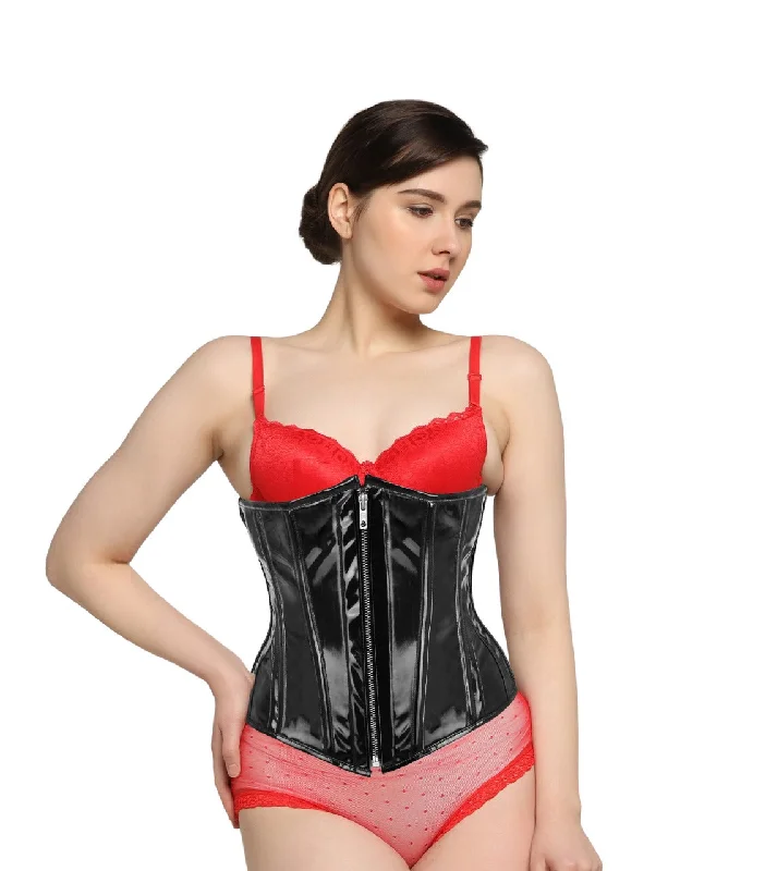 longline women bustiers and corsetsBlack PVC Waist Reducing Underbust Corset