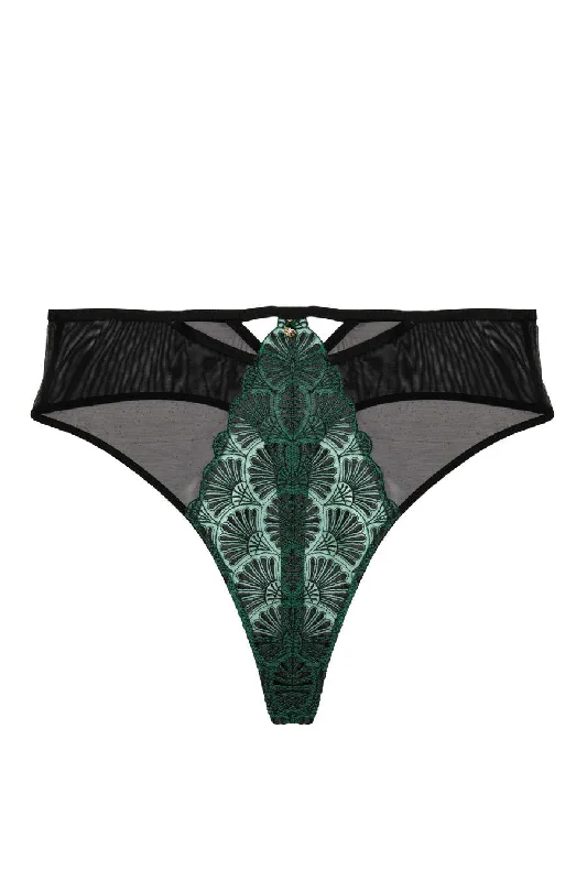 shape - wear women thongs for slimming the mid - sectionLast chance To Buy! Mia - Black and Jade Deco Embroidery High Waist Thong