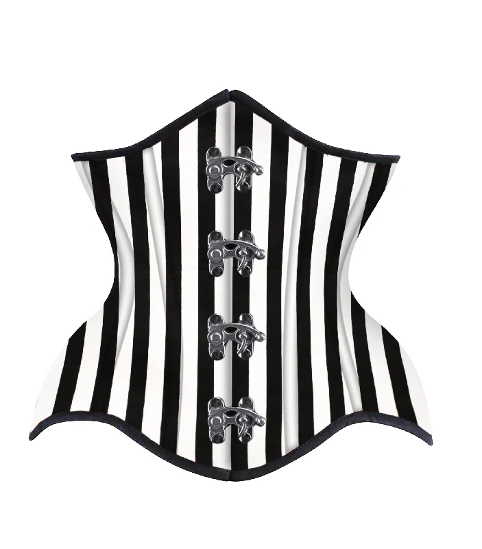 printed women bustiers and corsets patternsBlack White Strip Cotton Authentic Steel Boned Underbust  Corset