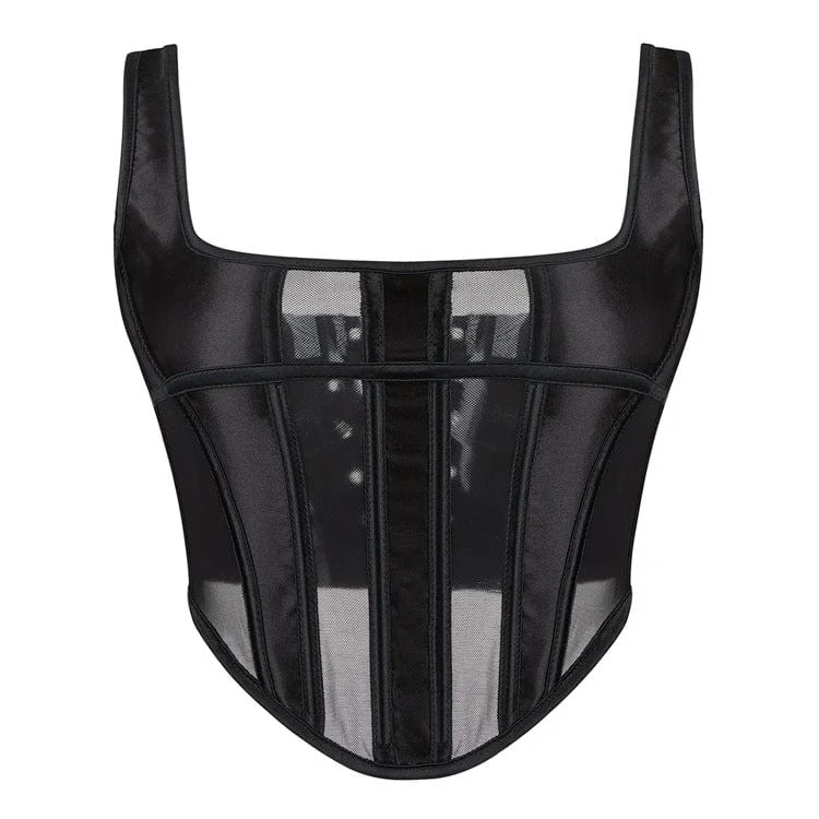 high - waisted women bustiers and corsetsWomen's Gothic Mesh Splice Lace-up Overbust Corset