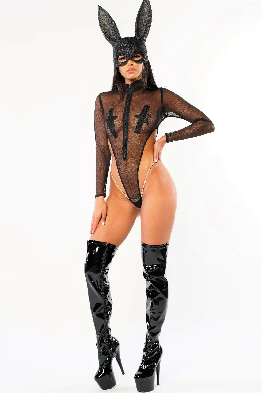 Long - Sleeve Bodysuits for Cold Weather LayeringExclusive Sheer Lace Bodysuit Zipper Front PTS02